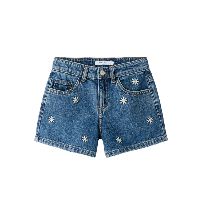 NAME IT KIDS Bella Denim Shorts - Medium Blue Denim / Daisy