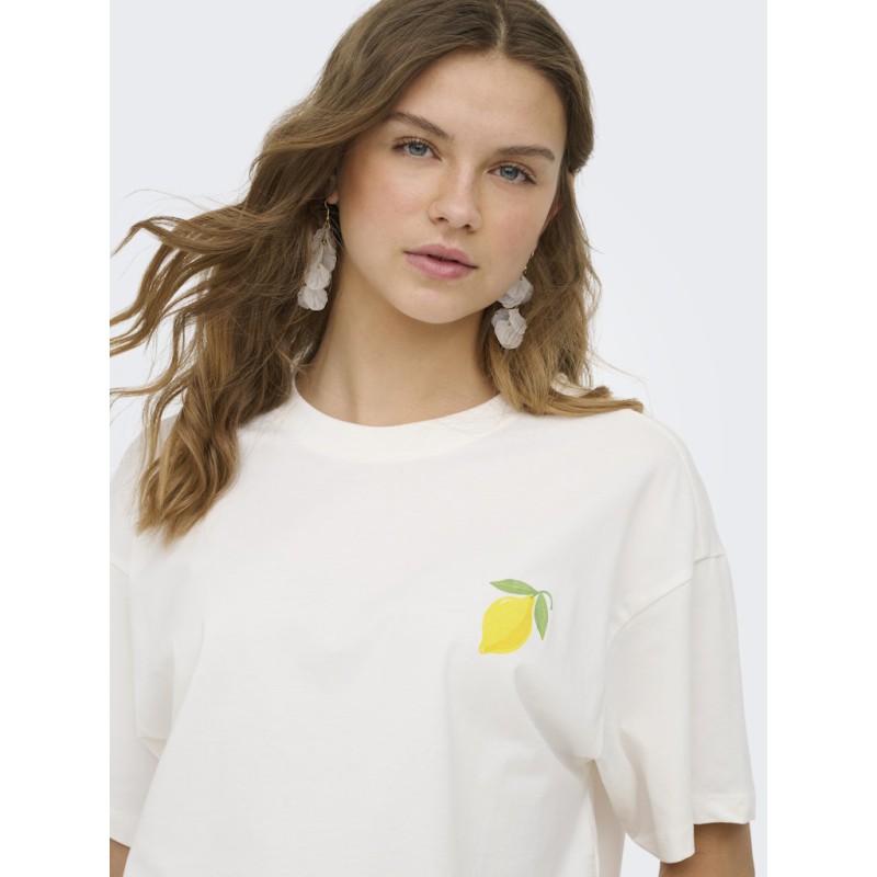 ONLY Elle kortærmet printed t-shirt - Cloud Dancer Lemoncello