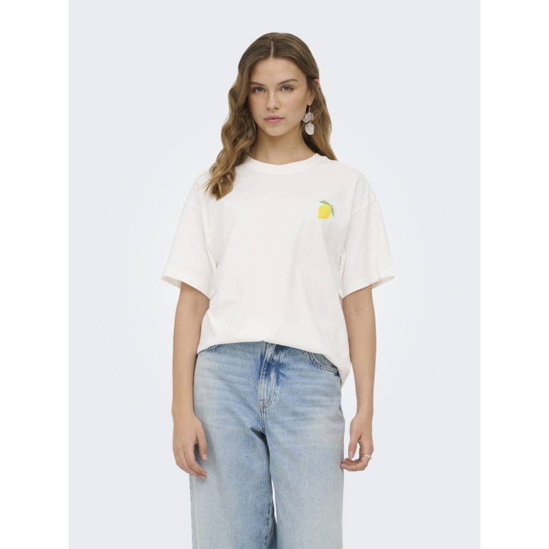 ONLY Elle kortærmet printed t-shirt - Cloud Dancer Lemoncello