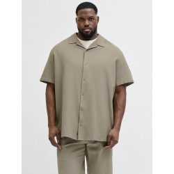 JACK & JONES PLUS Global waffle resort kortærmet skjorte - Vetiver