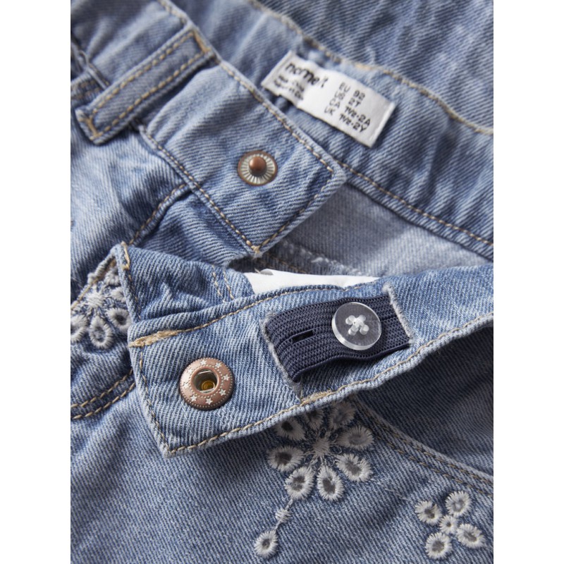 NAME IT MINI Rose mom denim anglai shorts - Light Blue Denim ANGLAISE