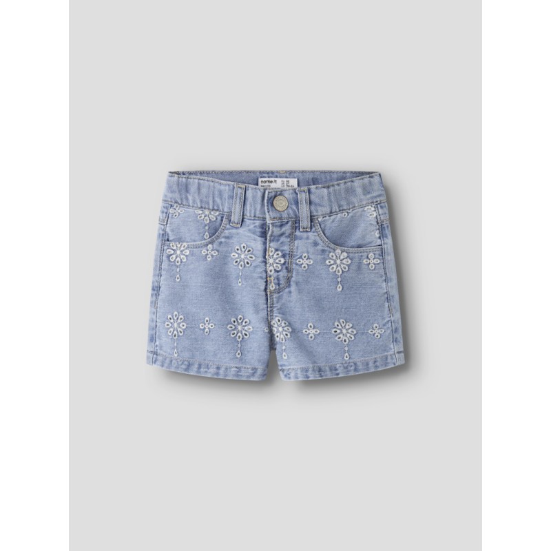 NAME IT MINI Rose mom denim anglai shorts - Light Blue Denim ANGLAISE