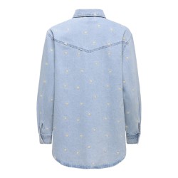 ONLY Vera langærmet daisy denim skjorte - Medium Blue Denim