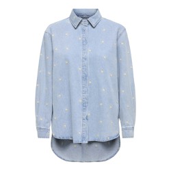 ONLY Vera langærmet daisy denim skjorte - Medium Blue Denim