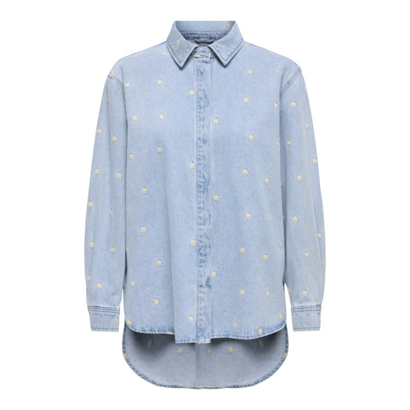 ONLY Vera langærmet daisy denim skjorte - Medium Blue Denim