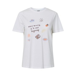 PIECES Gak kortærmet embroidery t-shirt - Bright White Every Morning