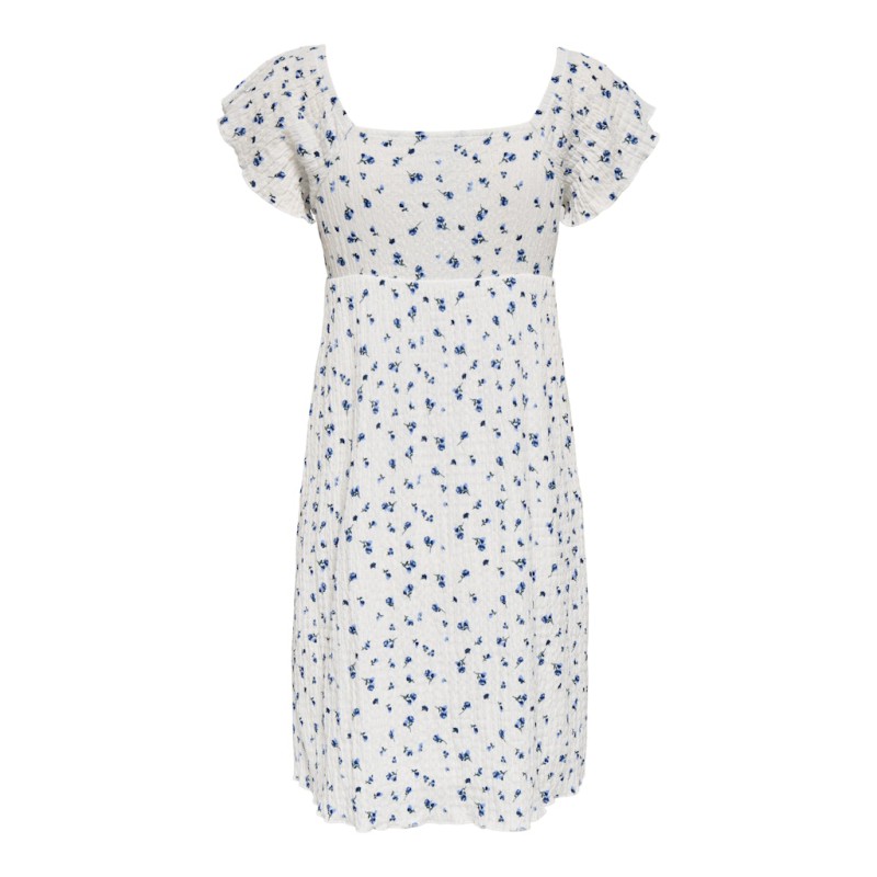 ONLY Dua frill sleeve kjole - Cloud Dancer Ditsy floral cornflower blue