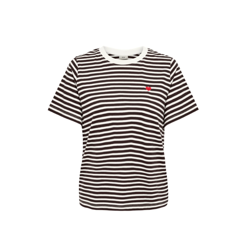 JDY Pisa S/S Print Top - Cloud Dancer / NEW STRIPE CHOCOLATE TORTE BS HEART