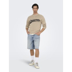 ONLY & SONS Carl Ballon Fit Denim Shorts - Light Blue Denim