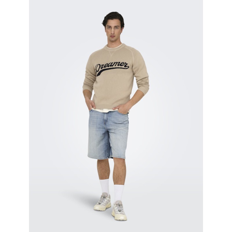 ONLY & SONS Carl Ballon Fit Denim Shorts - Light Blue Denim