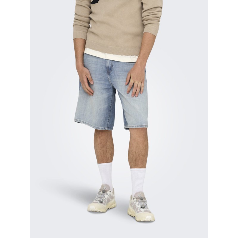 ONLY & SONS Carl Ballon Fit Denim Shorts - Light Blue Denim