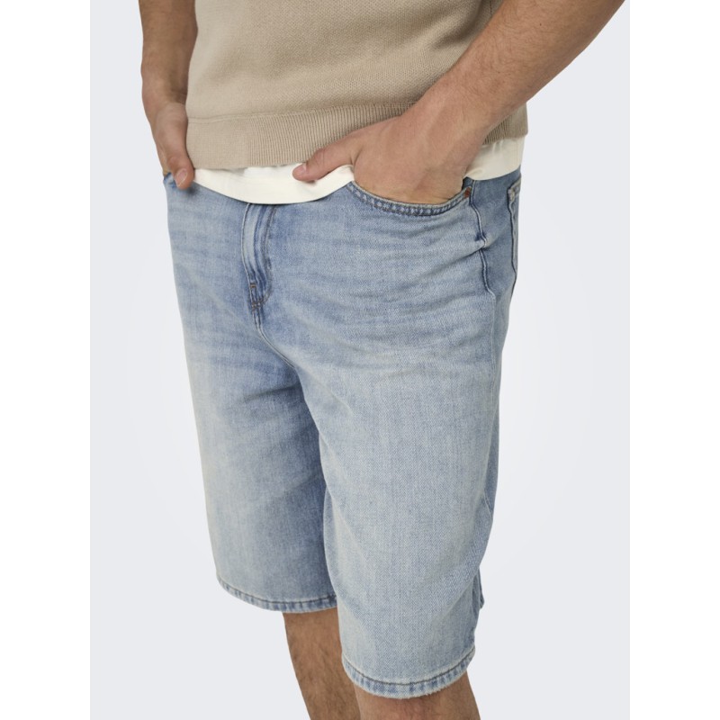 ONLY & SONS Carl Ballon Fit Denim Shorts - Light Blue Denim