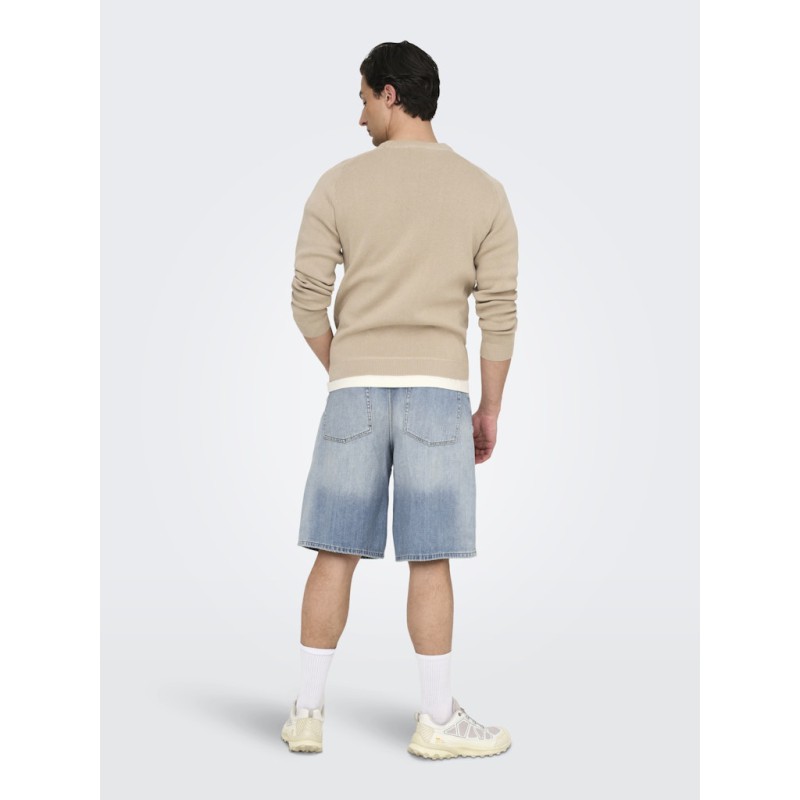 ONLY & SONS Carl Ballon Fit Denim Shorts - Light Blue Denim