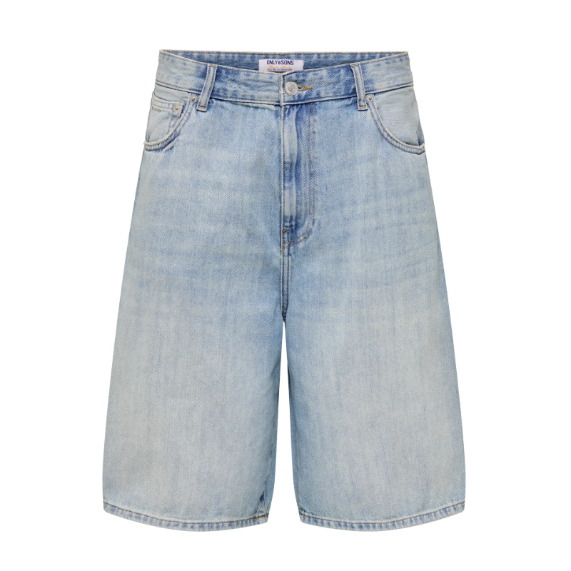 ONLY & SONS Carl Ballon Fit Denim Shorts - Light Blue Denim