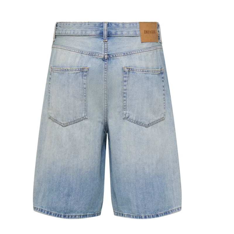 ONLY & SONS Carl Ballon Fit Denim Shorts - Light Blue Denim