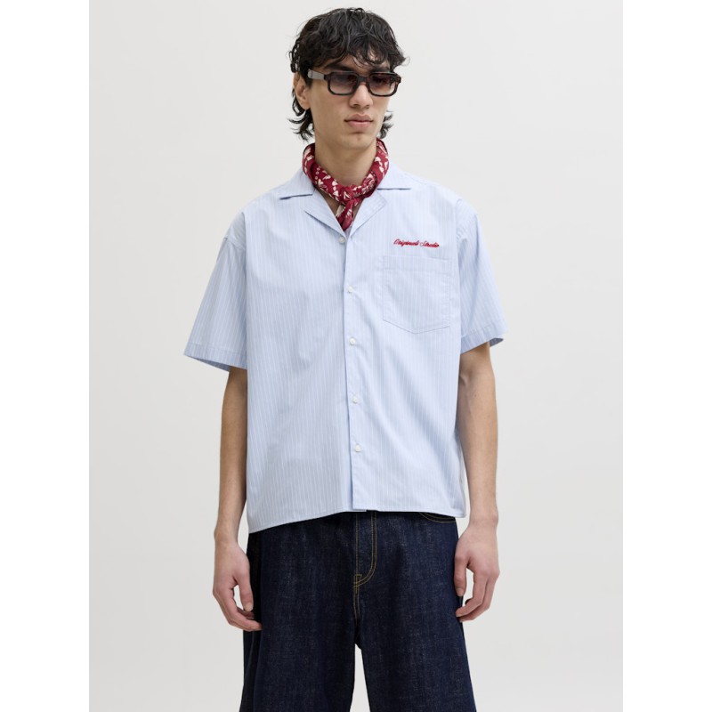 JACK & JONES Menton Poplin stripet kortærmet skjorte - Cashmere Blue