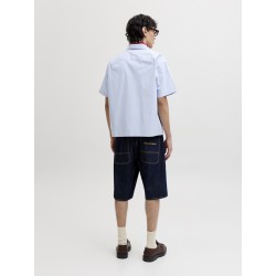 JACK & JONES Menton Poplin stripet kortærmet skjorte - Cashmere Blue