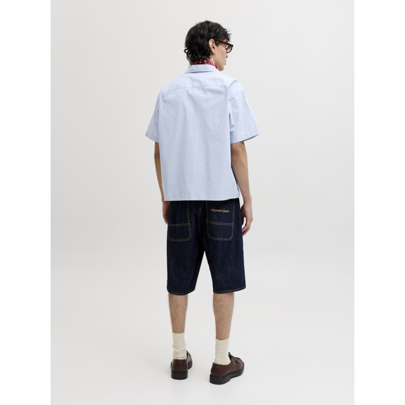 JACK & JONES Menton Poplin stripet kortærmet skjorte - Cashmere Blue