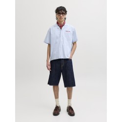 JACK & JONES Menton Poplin stripet kortærmet skjorte - Cashmere Blue