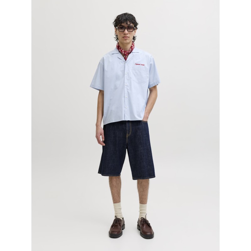 JACK & JONES Menton Poplin stripet kortærmet skjorte - Cashmere Blue