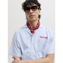 JACK & JONES Menton Poplin stripet kortærmet skjorte - Cashmere Blue