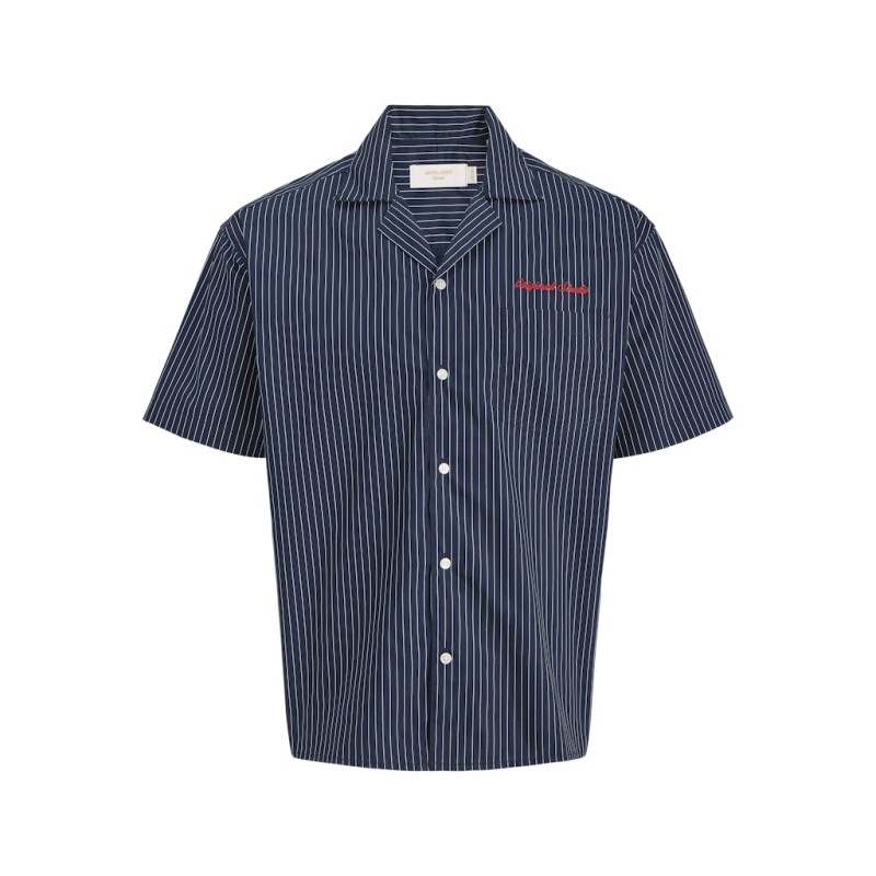 JACK & JONES Menton Poplin stripet kortærmet skjorte - Sky Captain