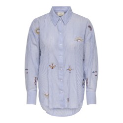 JDY Paige langærmet loose broderi skjorte - Cloud Dancer / Blue stripe