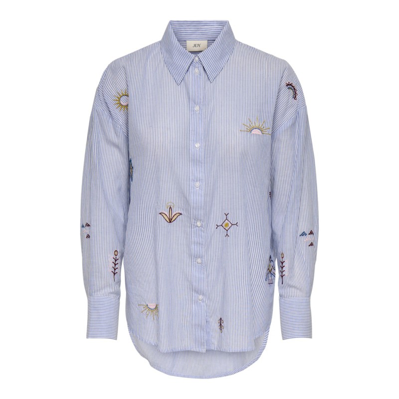 JDY Paige langærmet loose broderi skjorte - Cloud Dancer / Blue stripe