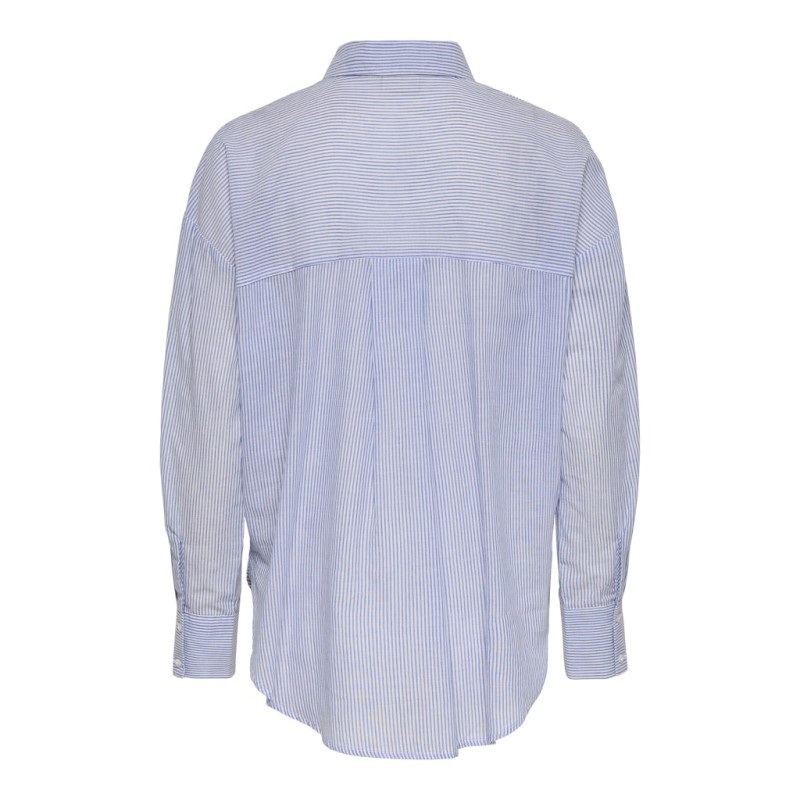 JDY Paige langærmet loose broderi skjorte - Cloud Dancer / Blue stripe