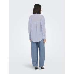 JDY Paige langærmet loose broderi skjorte - Cloud Dancer / Blue stripe
