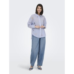 JDY Paige langærmet loose broderi skjorte - Cloud Dancer / Blue stripe