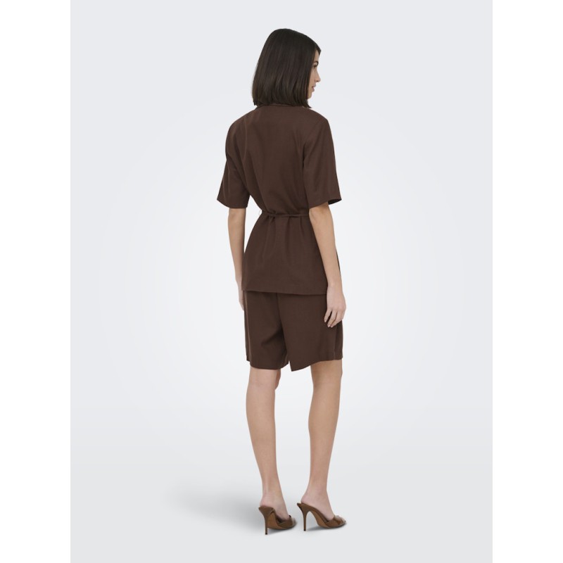 JDY Naomi hør mellem talje bermuda shorts - Chicory Coffee