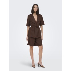 JDY Naomi hør mellem talje bermuda shorts - Chicory Coffee