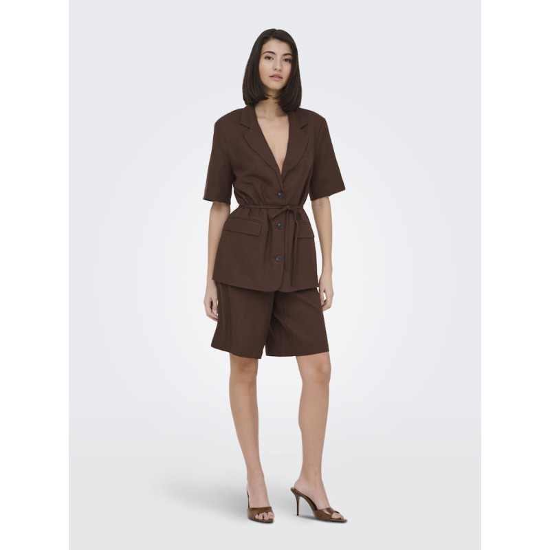 JDY Naomi hør mellem talje bermuda shorts - Chicory Coffee