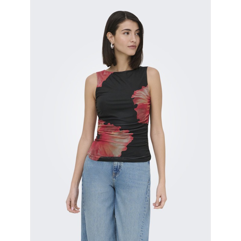 JDY Lea Mesh rouching top - Sort