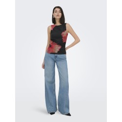 JDY Lea Mesh rouching top - Sort