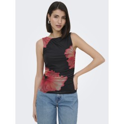 JDY Lea Mesh rouching top - Sort