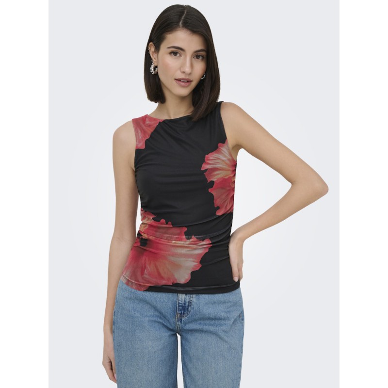 JDY Lea Mesh rouching top - Sort