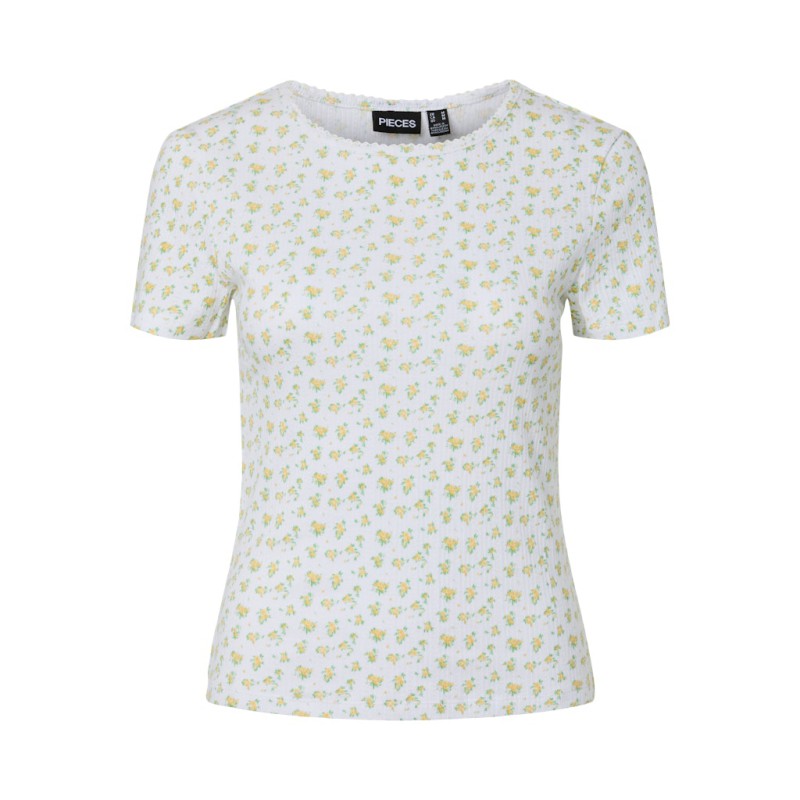 PIECES Turiel kortærmet t-shirt - Cloud Dancer Yellow flowers