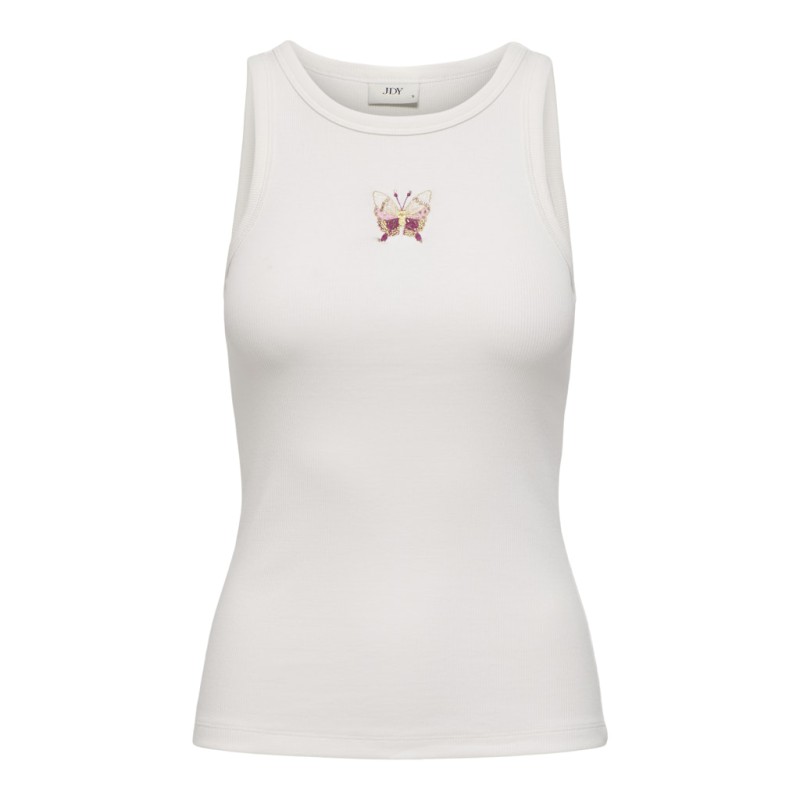 JDY Tulle broderi tanktop - Cloud Dancer