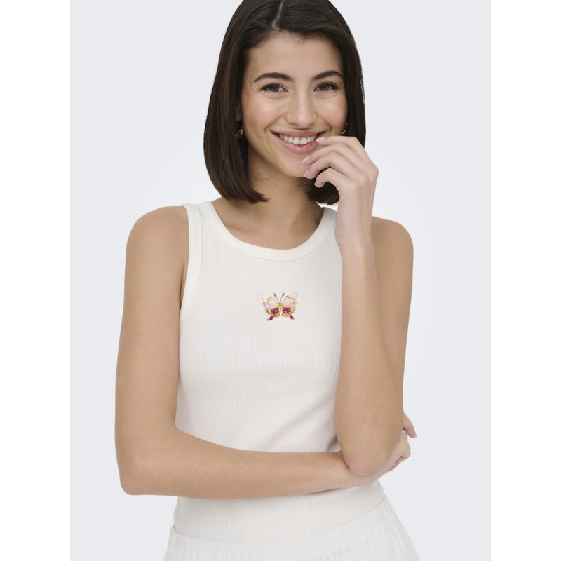 JDY Tulle broderi tanktop - Cloud Dancer
