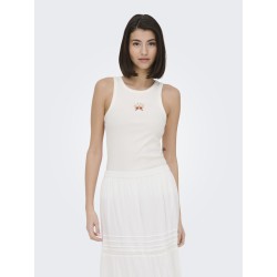 JDY Tulle broderi tanktop - Cloud Dancer