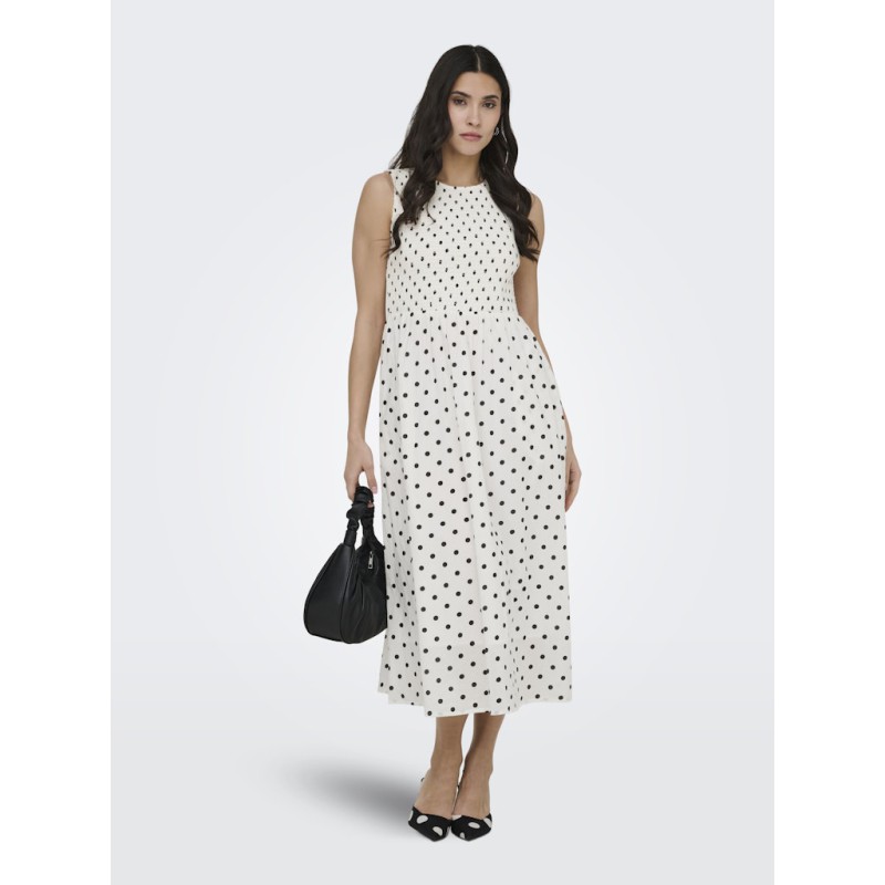 JDY Diego smock midi kjole - Cloud Dancer / Sort Dots