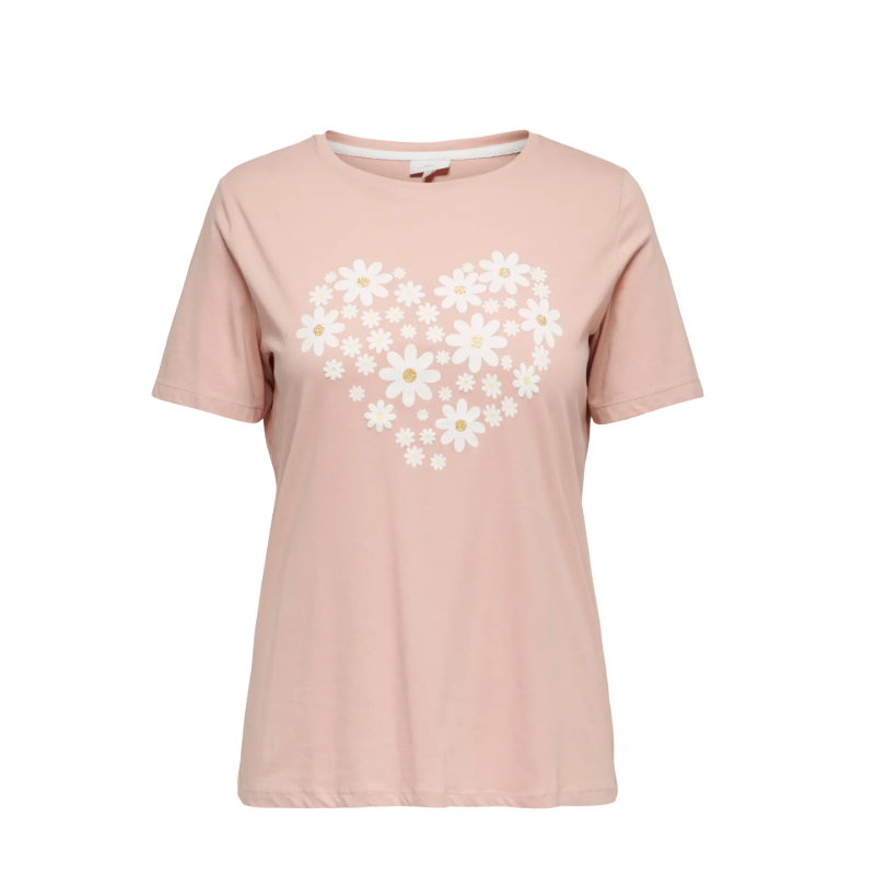 ONLY CARMAKOMA Malle kortærmeret t-shirt - Misty Rose Flower heart