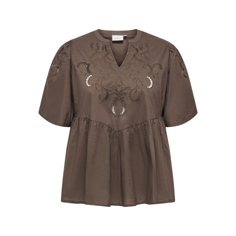 ONLY CARMAKOMA Oaklyn 2/4 embroidery t-shirt - Chocolate Martini