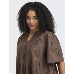 ONLY CARMAKOMA Oaklyn 2/4 embroidery t-shirt - Chocolate Martini