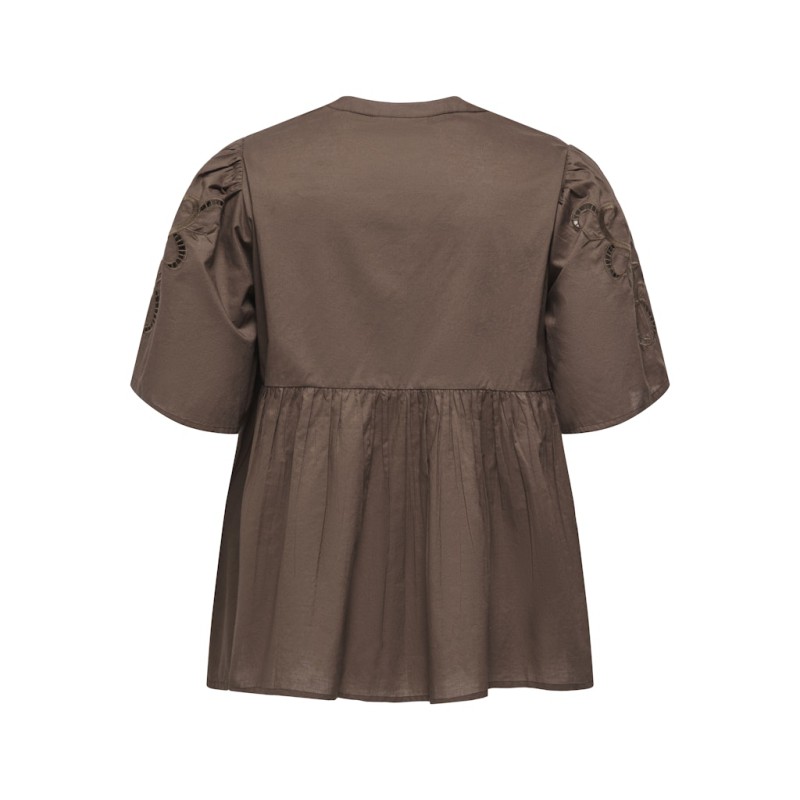 ONLY CARMAKOMA Oaklyn 2/4 embroidery t-shirt - Chocolate Martini