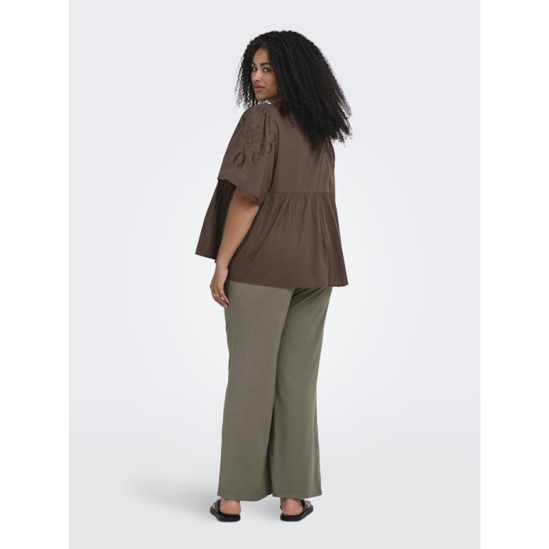 ONLY CARMAKOMA Oaklyn 2/4 embroidery t-shirt - Chocolate Martini