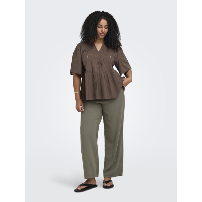 ONLY CARMAKOMA Oaklyn 2/4 embroidery t-shirt - Chocolate Martini