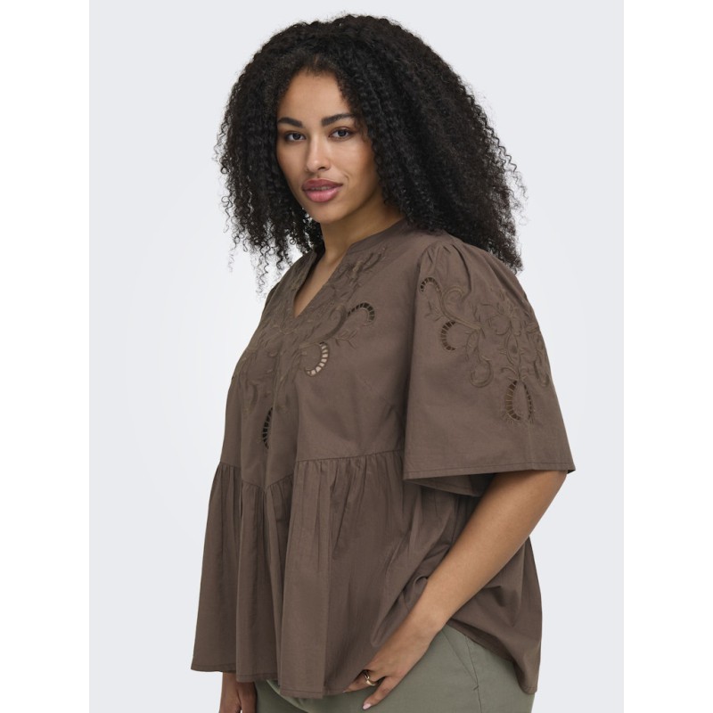 ONLY CARMAKOMA Oaklyn 2/4 embroidery t-shirt - Chocolate Martini